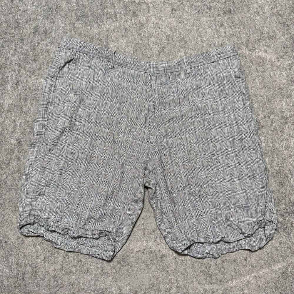 Murano Baird McNutt Linen Shorts Mens 42 Gray Plaid Flat Front